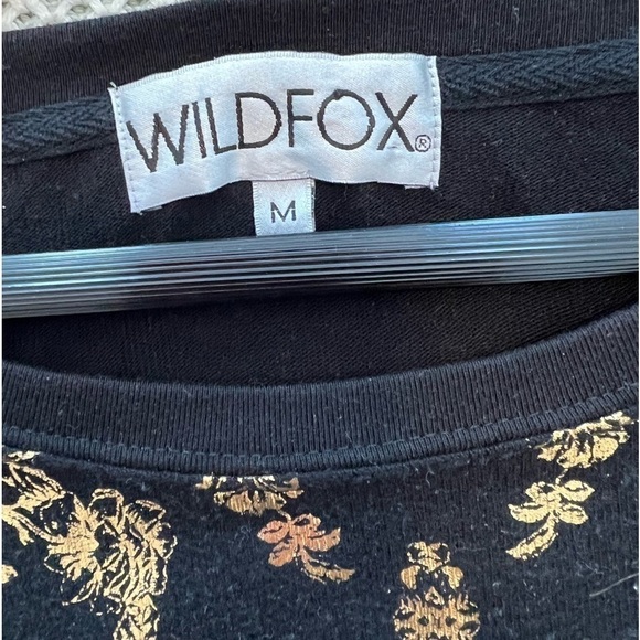 Wildfox Metallic Gold Foil Rose Pattern Print Black Crewneck Sweatshirt - Picture 14 of 16